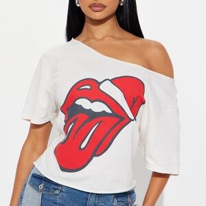 Rolling Stones Off Shoulder Tee - White